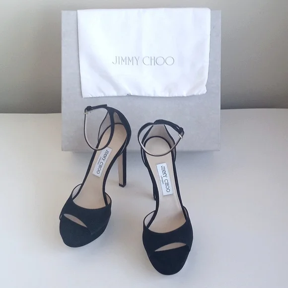 Jimmy Choo Black Suede Pattie Peep Toe Heels 39 (9) - Picture 12 of 16